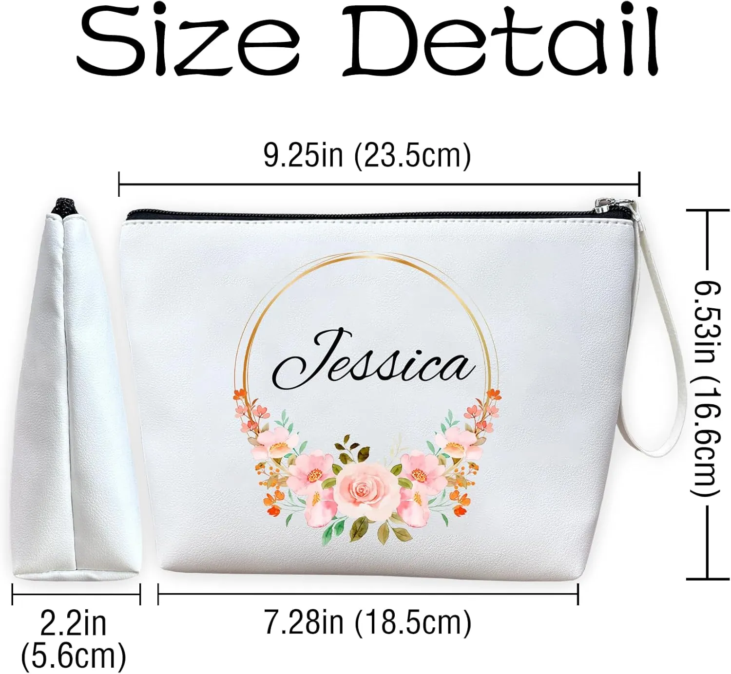 ubmpj Personalized Makeup Bag PU Leather Waterproof Custom Monogrammed Cosmetic Bag with Inner Pocket Gift for Wedding Birthday Christmas Bride Bridesmaid Friends
