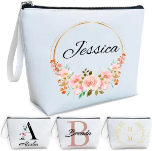 ubmpj Personalized Makeup Bag PU Leather Waterproof Custom Monogrammed Cosmetic Bag with Inner Pocket Gift for Wedding Birthday Christmas Bride Bridesmaid Friends