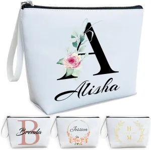 ubmpj Personalized Makeup Bag PU Leather Waterproof Custom Monogrammed Cosmetic Bag with Inner Pocket Gift for Wedding Birthday Christmas Bride Bridesmaid Friends