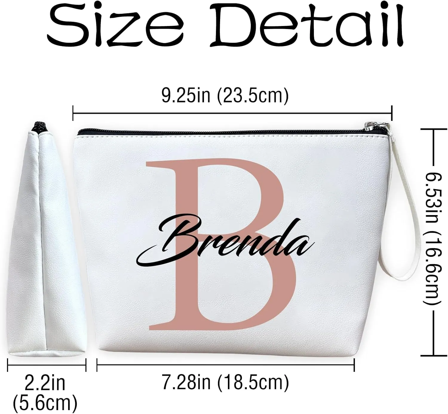 ubmpj Personalized Makeup Bag PU Leather Waterproof Custom Monogrammed Cosmetic Bag with Inner Pocket Gift for Wedding Birthday Christmas Bride Bridesmaid Friends