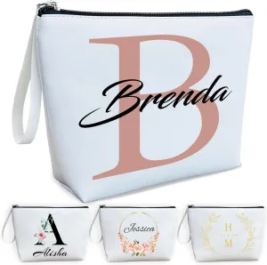 ubmpj Personalized Makeup Bag PU Leather Waterproof Custom Monogrammed Cosmetic Bag with Inner Pocket Gift for Wedding Birthday Christmas Bride Bridesmaid Friends