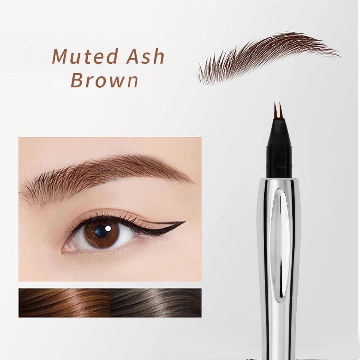 Ultra-Precision Dual-Tip Waterproof Brow Pen - 36H Smudge-Proof, Microblading Effect (Vegan, 0.5mm Bendable Fiber Tip) (Muted AshBrown)