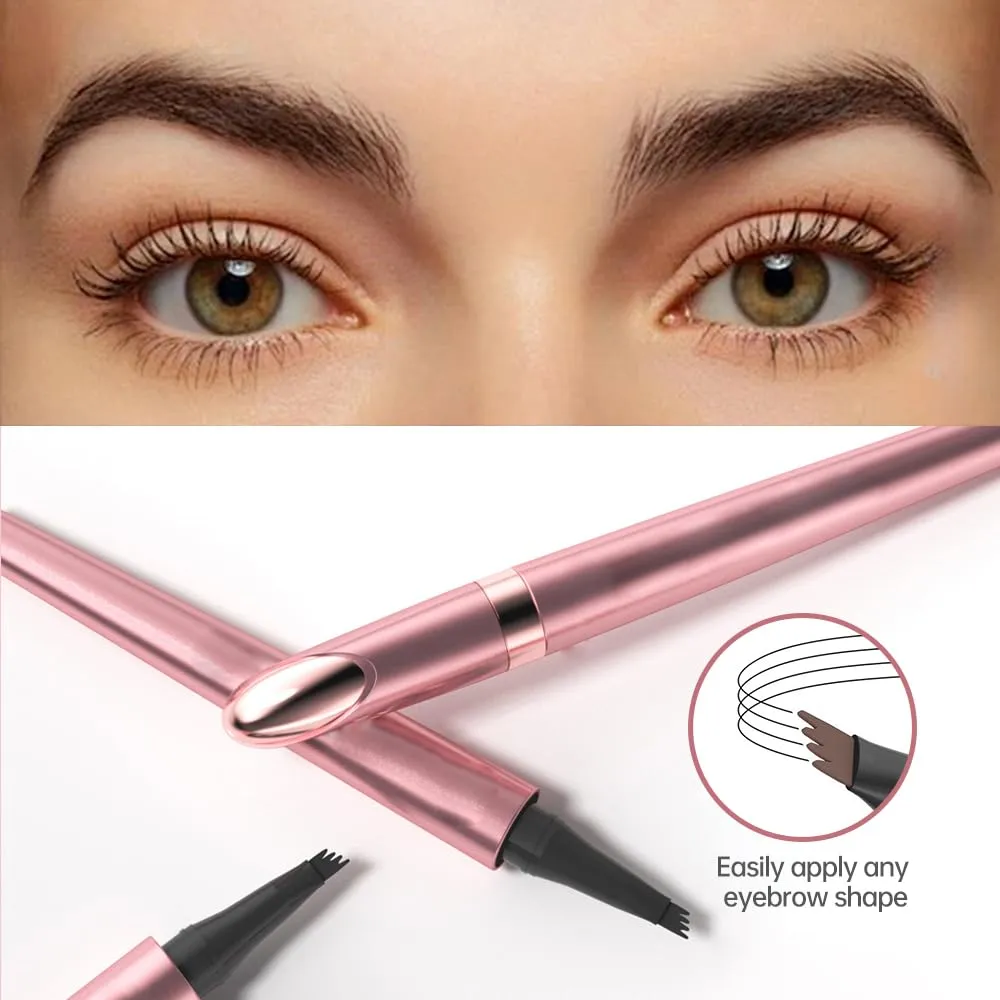 Upgrade Eyebrow Pen, 2024 New Waterproof Microblading Eyebrow Pencil Contouring Pen with 4 Tip Eye Brow Pen, Natural Makeup Fine Stroke Magic Eyebrow Pencil Stay on All Day (Dark Brown)