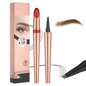 Upgrade Microblading Eyebrow Pencil, 3D Waterproof 4-Tip Eyebrow Pen, Natural Makeup Long-Lasting Fine Stroke Magic Eyebrow Pencil Stay on All Day (Dark Brown)