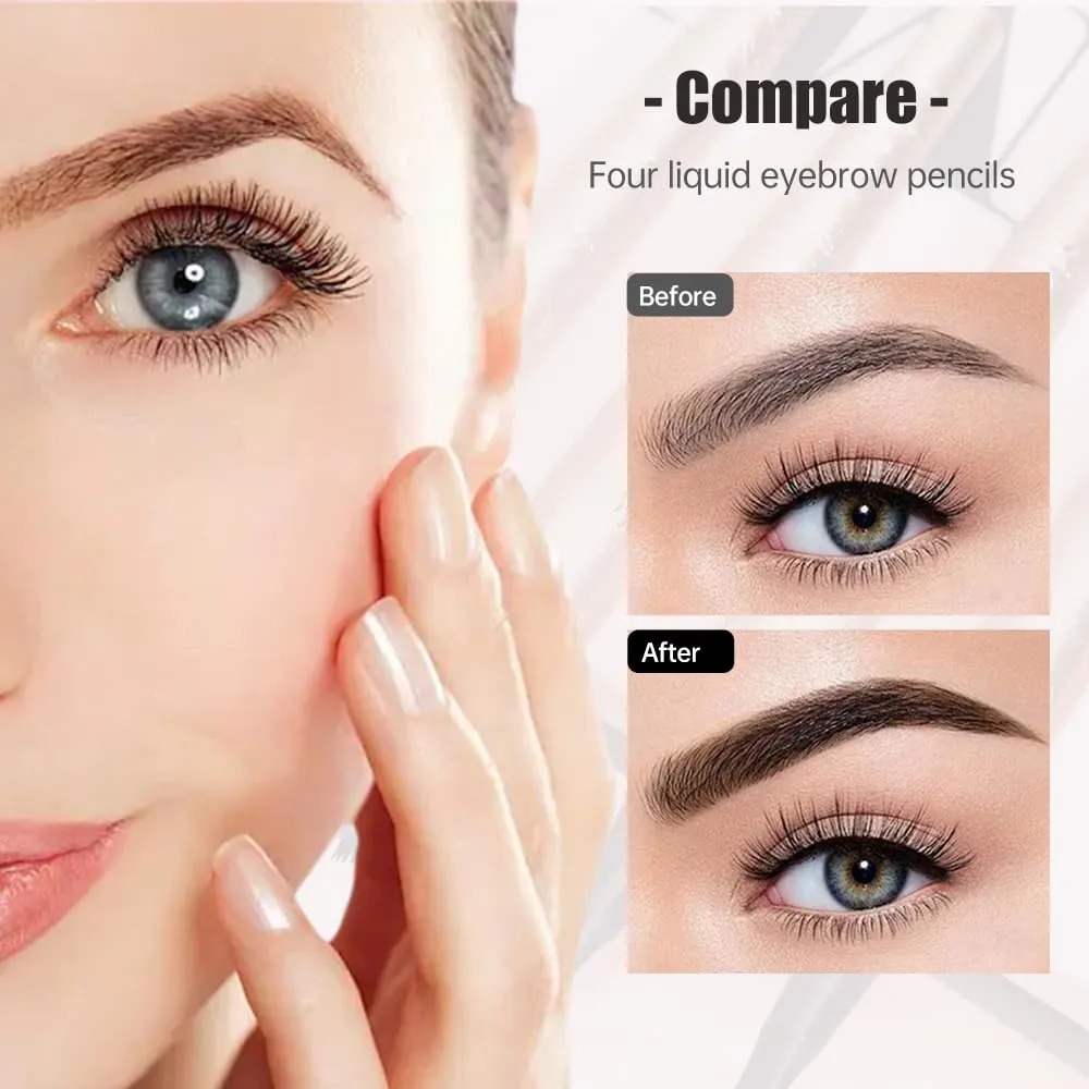 Upgrade Microblading Eyebrow Pencil, 3D Waterproof 4-Tip Eyebrow Pen, Natural Makeup Long-Lasting Fine Stroke Magic Eyebrow Pencil Stay on All Day (Dark Brown)