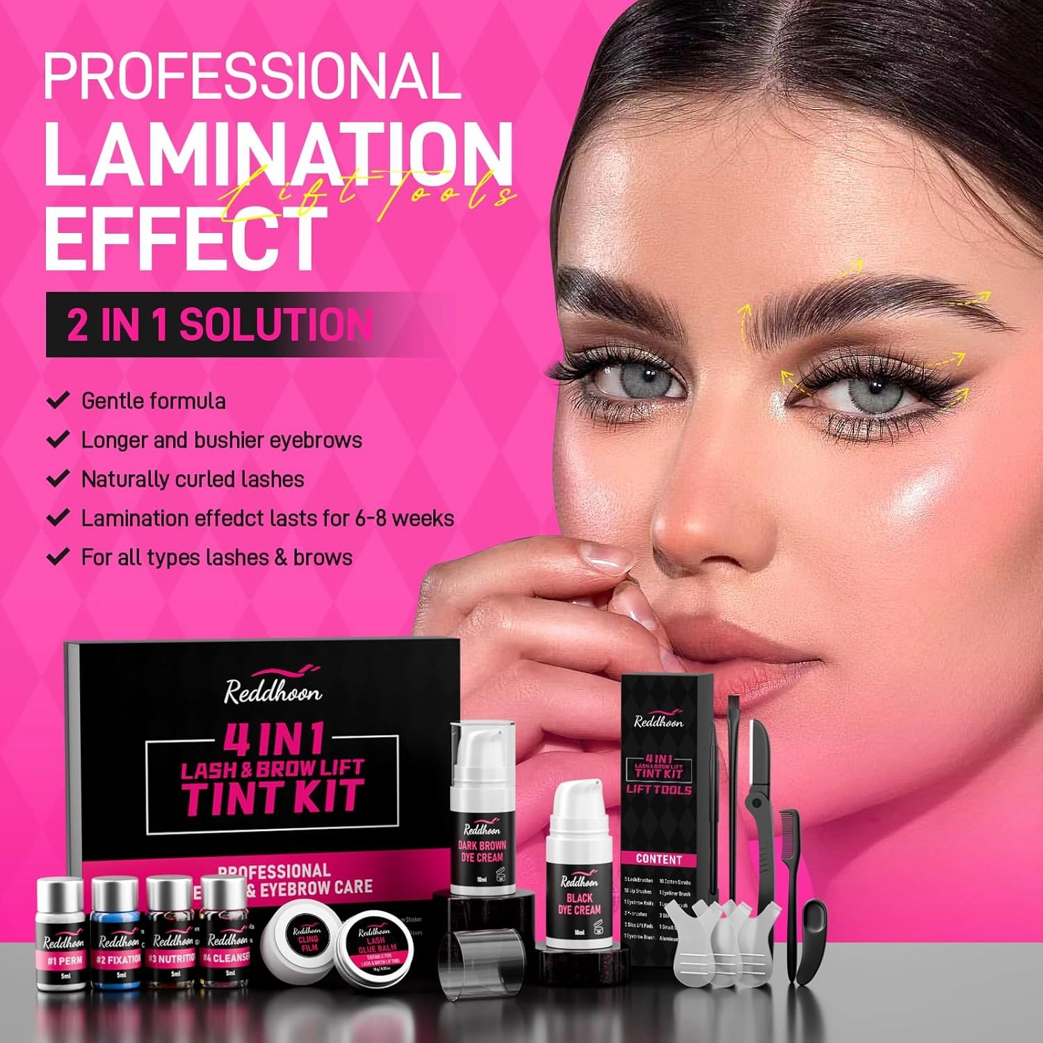 Upgraded Lash Lift & Brow Lamination 6 IN 1, Instant Eyebrow Lamination Kit for Trendy Fuller, Quick Curling Perming & Voluminous Lashes with All Tools, Eyelash Perm Kit for Salon & Home Use