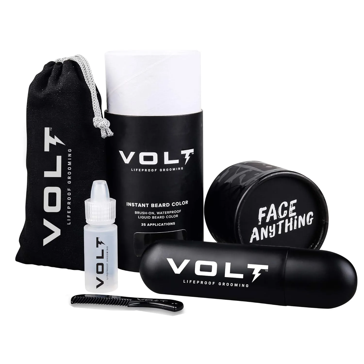 VOLT Grooming Instant Beard Color - Quick Drying Plant Based Hypoallergenic Brush on Color for Beards, Mustaches, and Eyebrows, Ebony (Brown/Black)