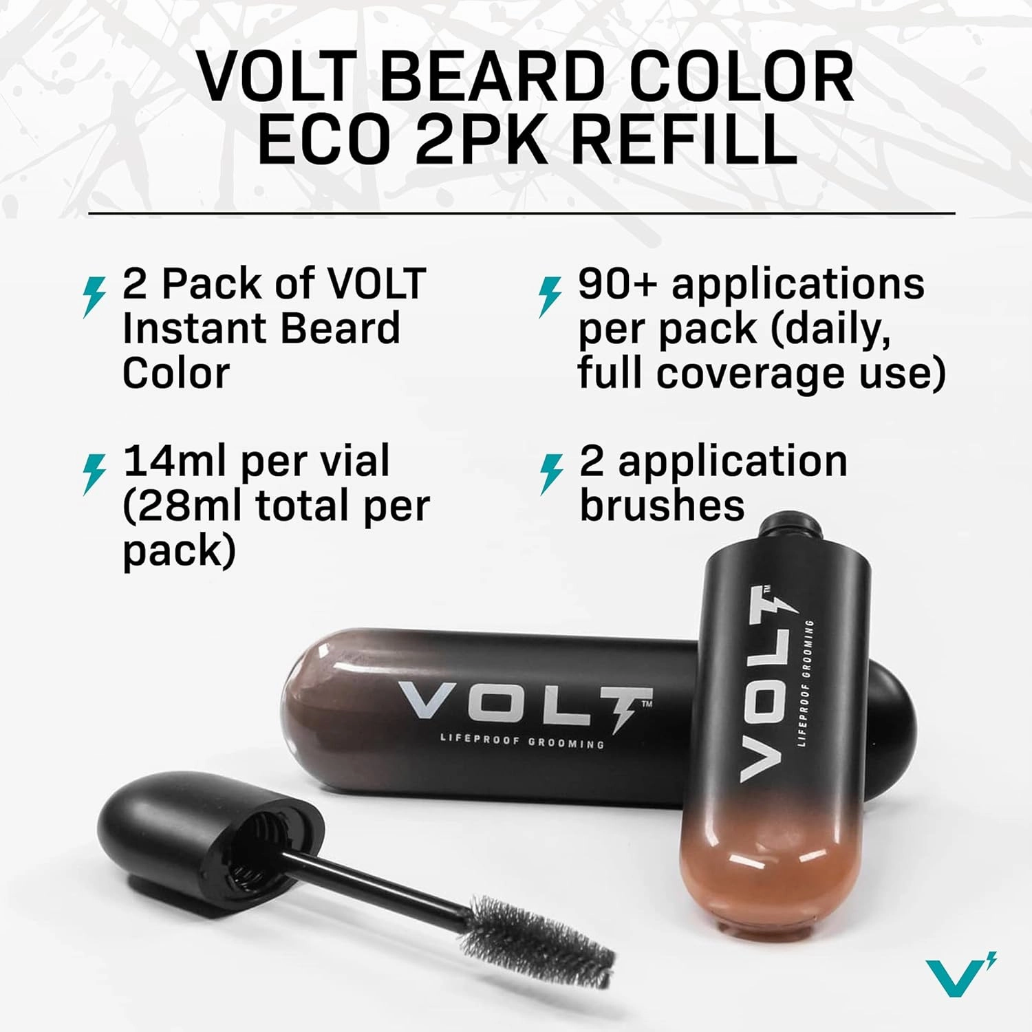 VOLT Grooming Instant Beard Color ECO 2 Pack Refill - Quick Drying Plant Based Hypoallergenic Brush on Color for Beards, Mustaches, and Eyebrows, Chestnut (Brown/Red)