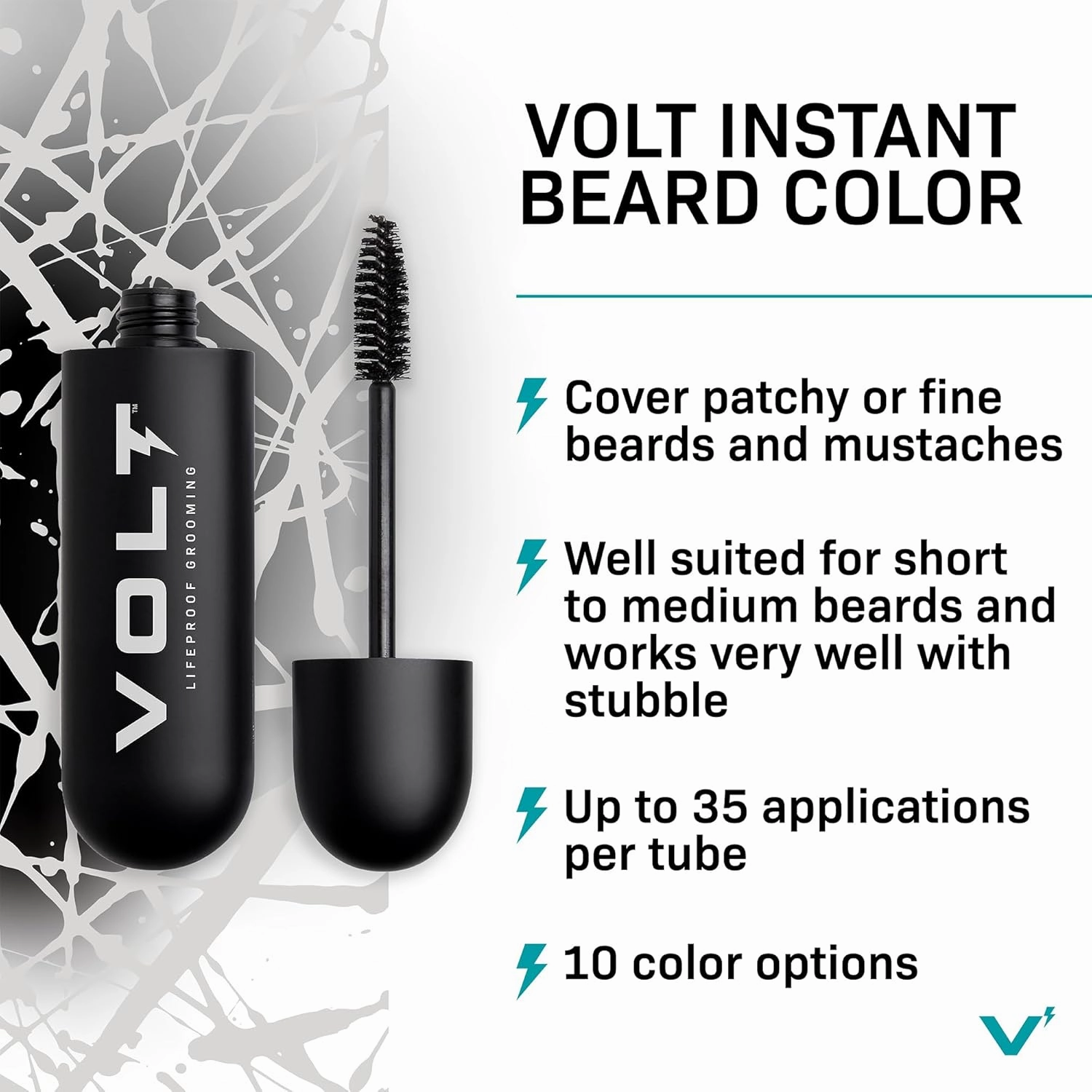 VOLT Grooming Instant Beard Color Single Pack - Quick Drying Plant Based Hypoallergenic Brush on Color for Beards, Mustaches, and Eyebrows - 0.35 Fl Oz (10 ml), Ash (Gray/Brown)
