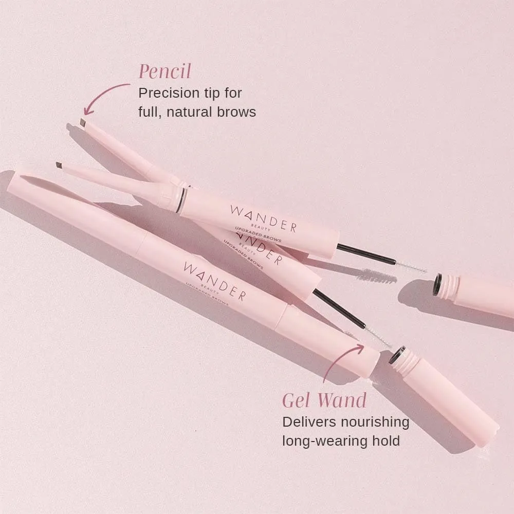 Wander Beauty Upgraded Brow Pencil & Eye Brow Gel - Medium Brown - 2 in 1 Eye Brow Makeup With Castor Oil, Peptides & Panthenol - Two-Sided Brow Filler, Definer, & Lifter for Fuller Brows - 0.05 fl oz