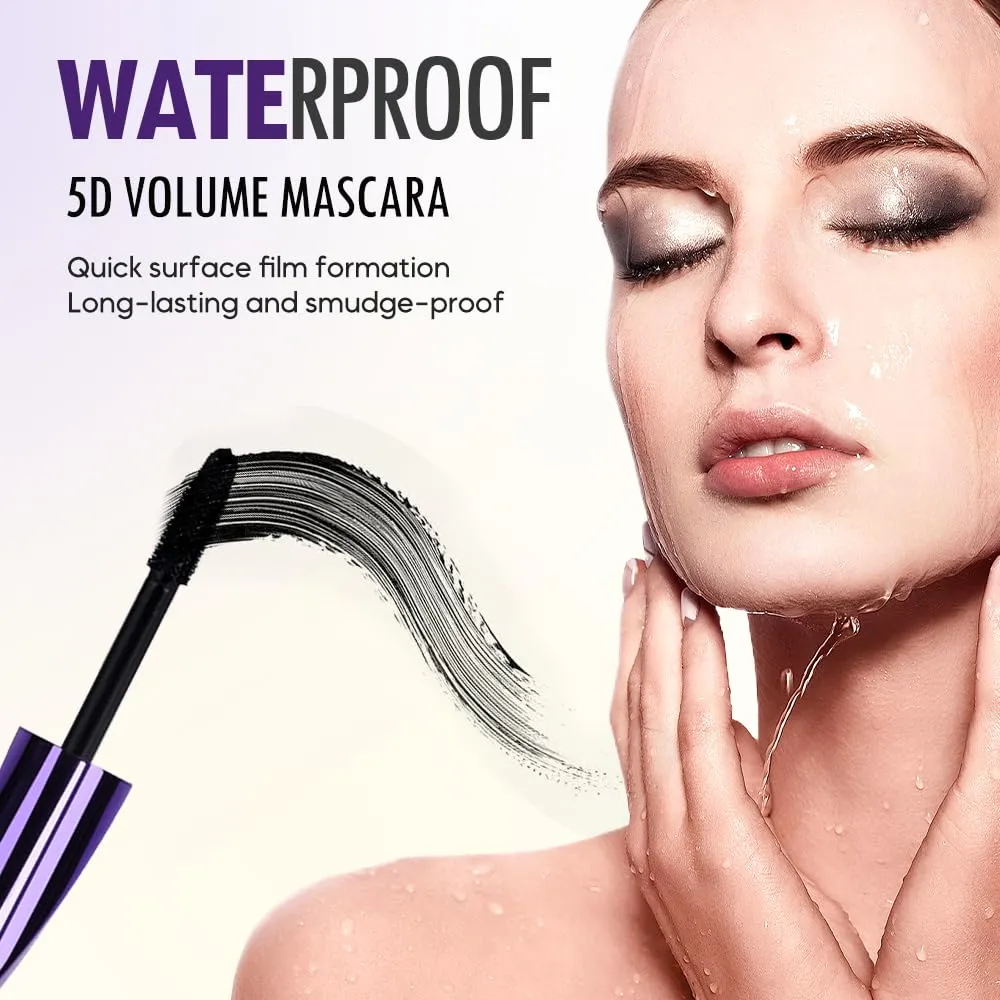 Waterproof 5D Extreme Volume Lash Mascara, Purple Mascara for Eyelashes, Length Waterproof,Natural Curling for Women Eye Makeup (Purple)