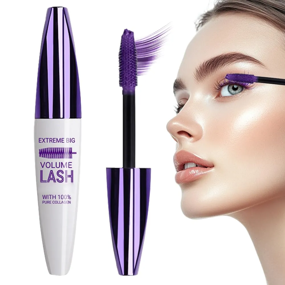 Waterproof 5D Extreme Volume Lash Mascara, Purple Mascara for Eyelashes, Length Waterproof,Natural Curling for Women Eye Makeup (Purple)