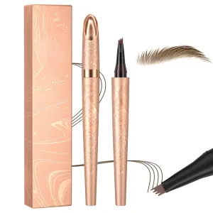 Waterproof Eyebrow Pen, 2025 New Microblading Eyebrow Pencil with Micro 4-Fork Tip, Long lasting Natural Eyebrow Makeup Fine Stroke Eye Brown Pen for Natural Hair-Like Brows (Light Brown)