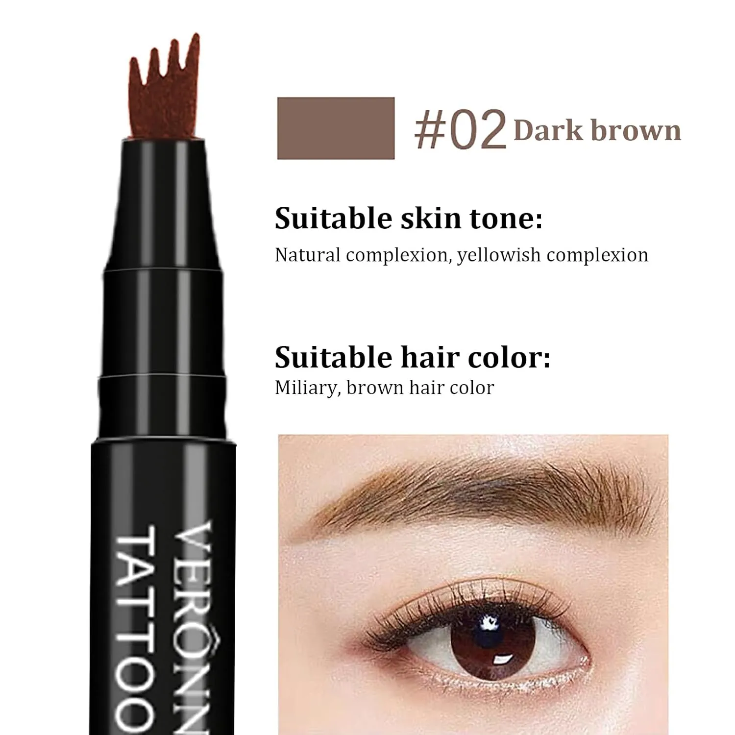 Waterproof Micro Brow Pencil - Forked Tip & Skin-Friendly Formula (Easy Removal, Anti-Dry Design for Makeup Kits)​​ (Dark Brown)
