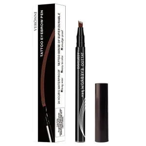 Waterproof Micro Brow Pencil - Forked Tip & Skin-Friendly Formula (Easy Removal, Anti-Dry Design for Makeup Kits)​​ (Dark Brown)