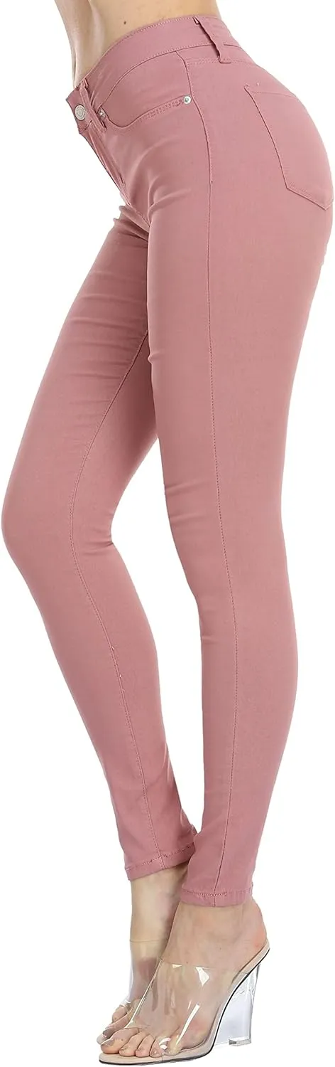 WAYRUNZ Womens Hyper Ultra Stretch Comfy Pants Colored Mid-Rise Skinny Jean Juniors Jegging