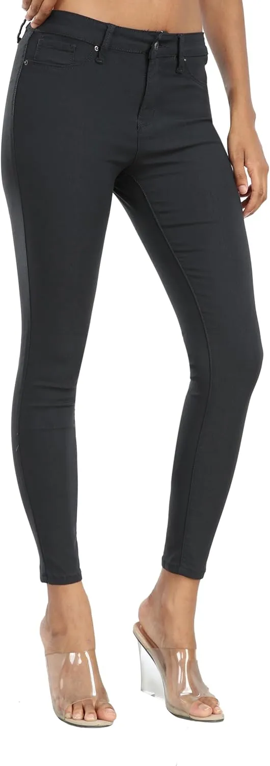WAYRUNZ Womens Hyper Ultra Stretch Comfy Pants Colored Mid-Rise Skinny Jean Juniors Jegging