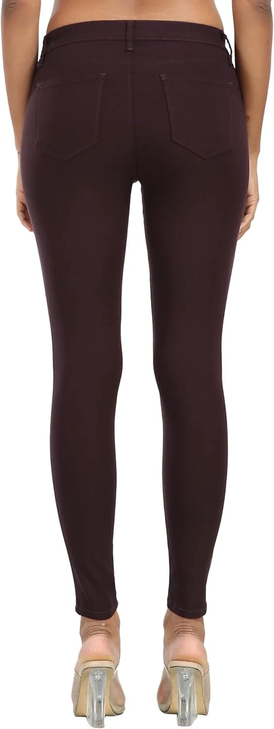 WAYRUNZ Womens Hyper Ultra Stretch Comfy Pants Colored Mid-Rise Skinny Jean Juniors Jegging
