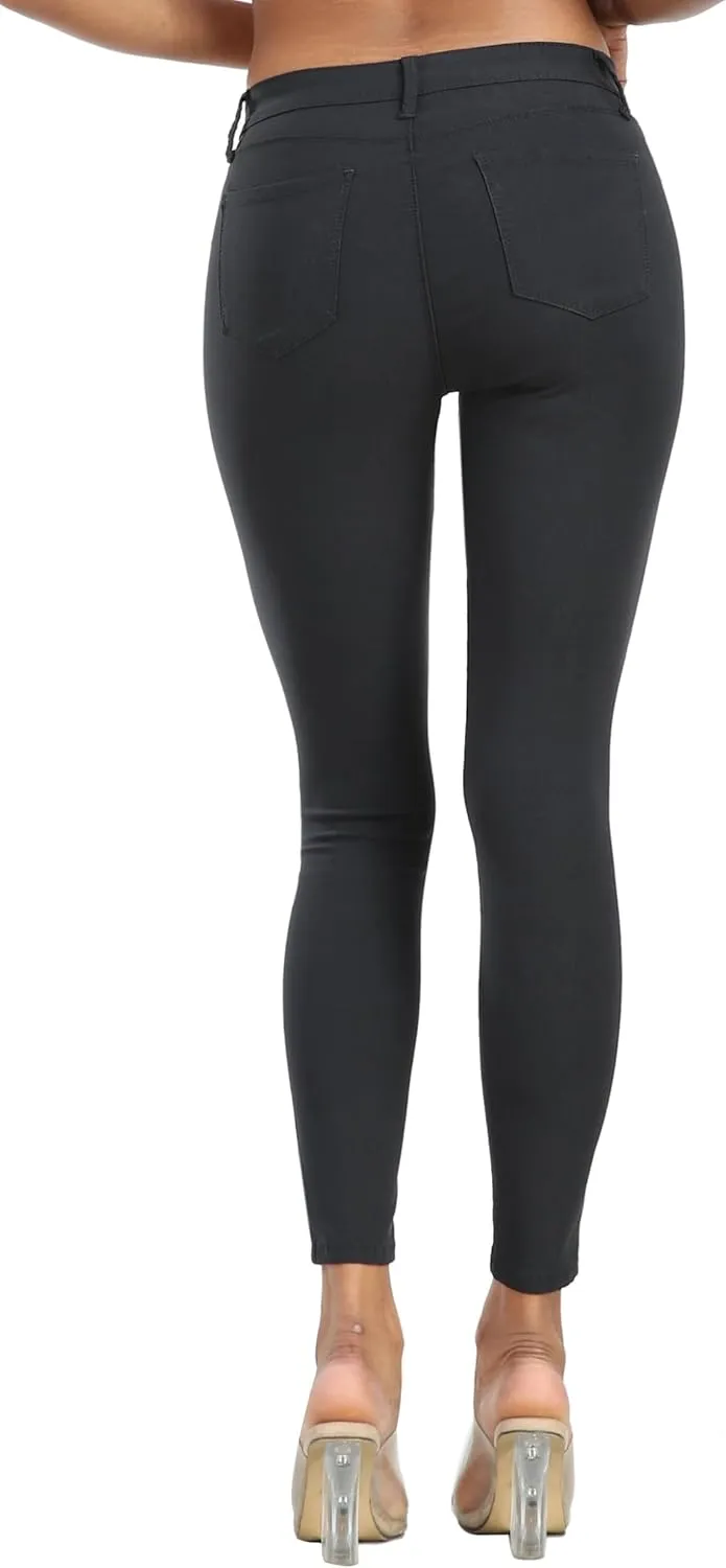 WAYRUNZ Womens Hyper Ultra Stretch Comfy Pants Colored Mid-Rise Skinny Jean Juniors Jegging