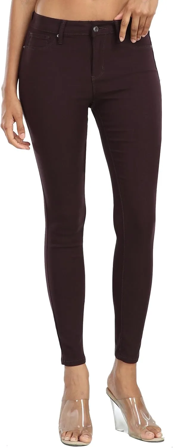 WAYRUNZ Womens Hyper Ultra Stretch Comfy Pants Colored Mid-Rise Skinny Jean Juniors Jegging
