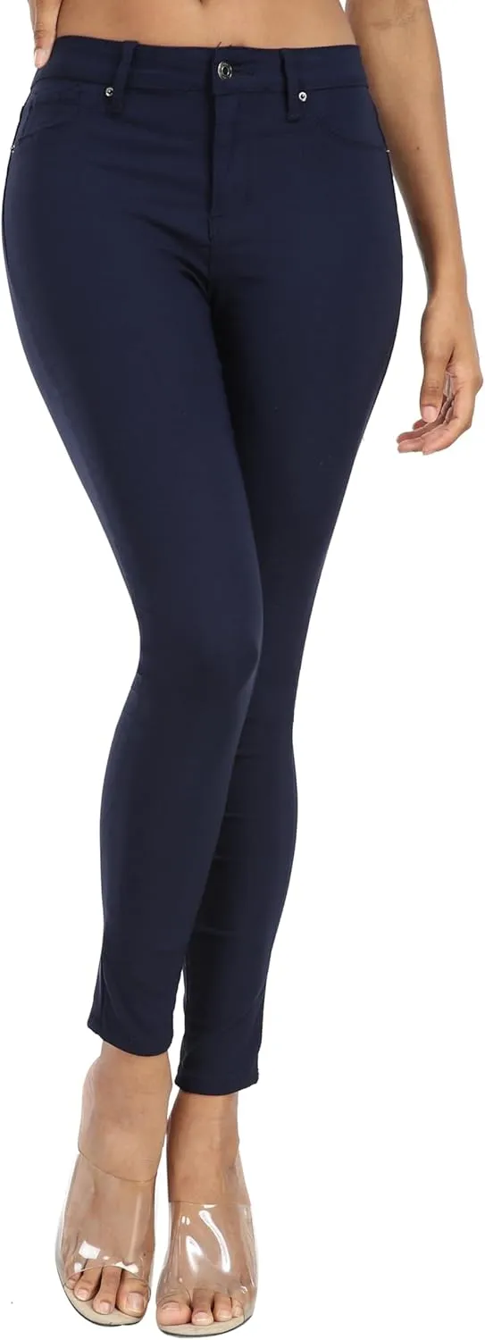 WAYRUNZ Womens Hyper Ultra Stretch Comfy Pants Colored Mid-Rise Skinny Jean Juniors Jegging