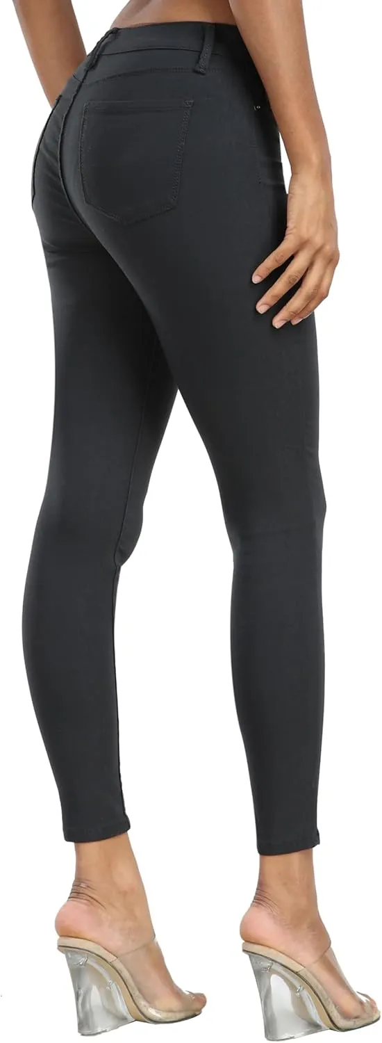 WAYRUNZ Womens Hyper Ultra Stretch Comfy Pants Colored Mid-Rise Skinny Jean Juniors Jegging
