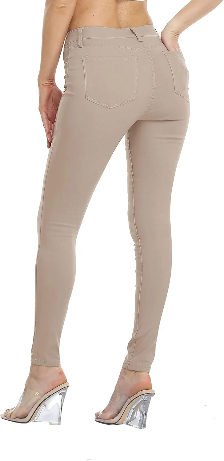 WAYRUNZ Womens Hyper Ultra Stretch Comfy Pants Colored Mid-Rise Skinny Jean Juniors Jegging