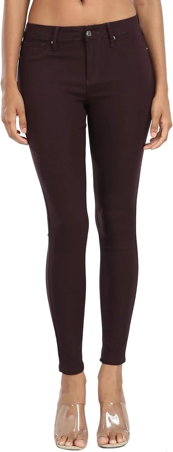 WAYRUNZ Womens Hyper Ultra Stretch Comfy Pants Colored Mid-Rise Skinny Jean Juniors Jegging