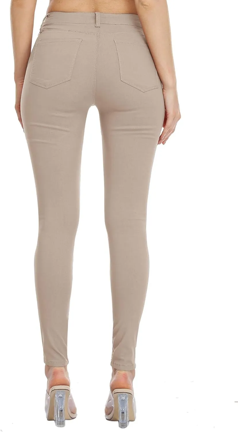 WAYRUNZ Womens Hyper Ultra Stretch Comfy Pants Colored Mid-Rise Skinny Jean Juniors Jegging