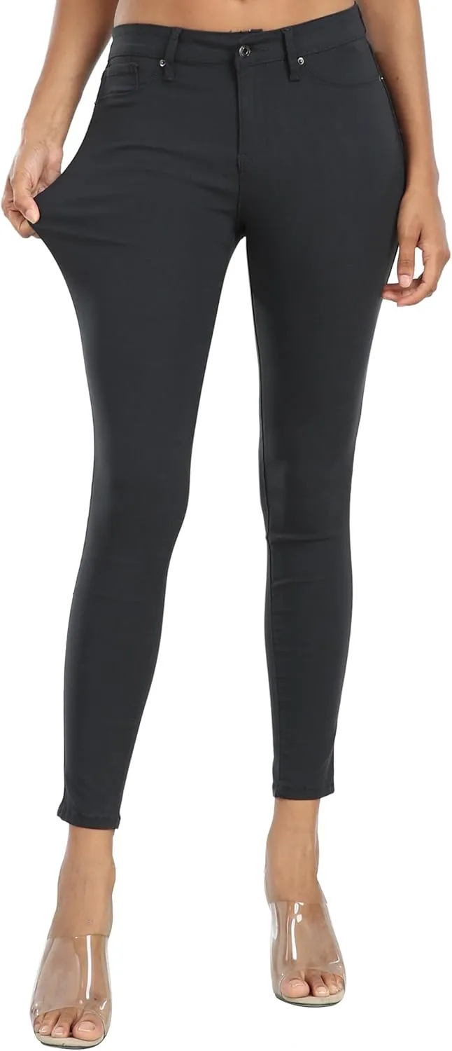 WAYRUNZ Womens Hyper Ultra Stretch Comfy Pants Colored Mid-Rise Skinny Jean Juniors Jegging