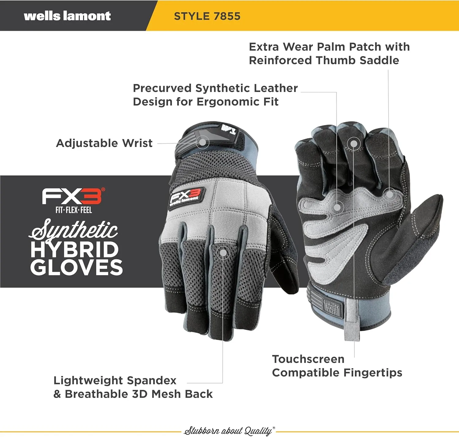 Wells Lamont Men's FX3 Breathable Mesh Work Gloves, Medium (7855M), Grey