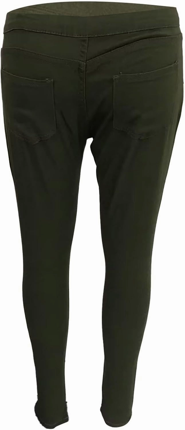 Women's Jeggings with Pockets, Skinny Fit Denim Look, High Waisted Stretchy Pull On Pants, Full-Length & Capri