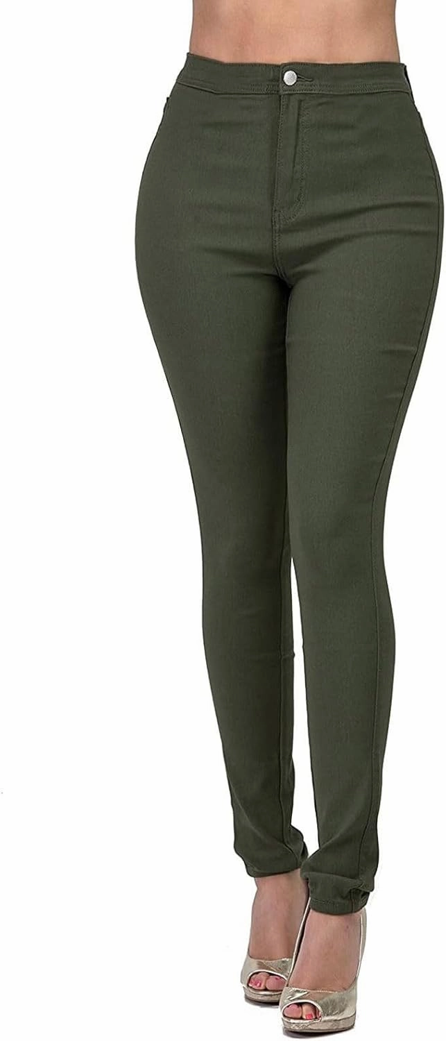 Women's Jeggings with Pockets, Skinny Fit Denim Look, High Waisted Stretchy Pull On Pants, Full-Length & Capri