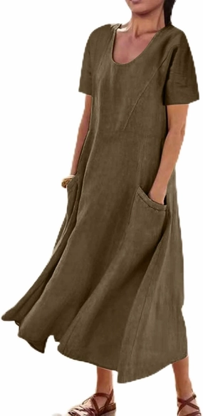 Women's Summer Dress Casual Short Sleeve Flowy with Pockets Comfortable Loose Outdoor Dressy Scoop Neck Clothes 2025