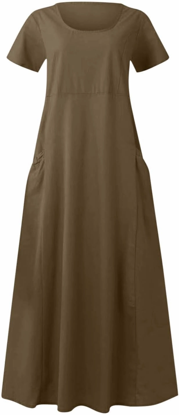 Women's Summer Dress Casual Short Sleeve Flowy with Pockets Comfortable Loose Outdoor Dressy Scoop Neck Clothes 2025