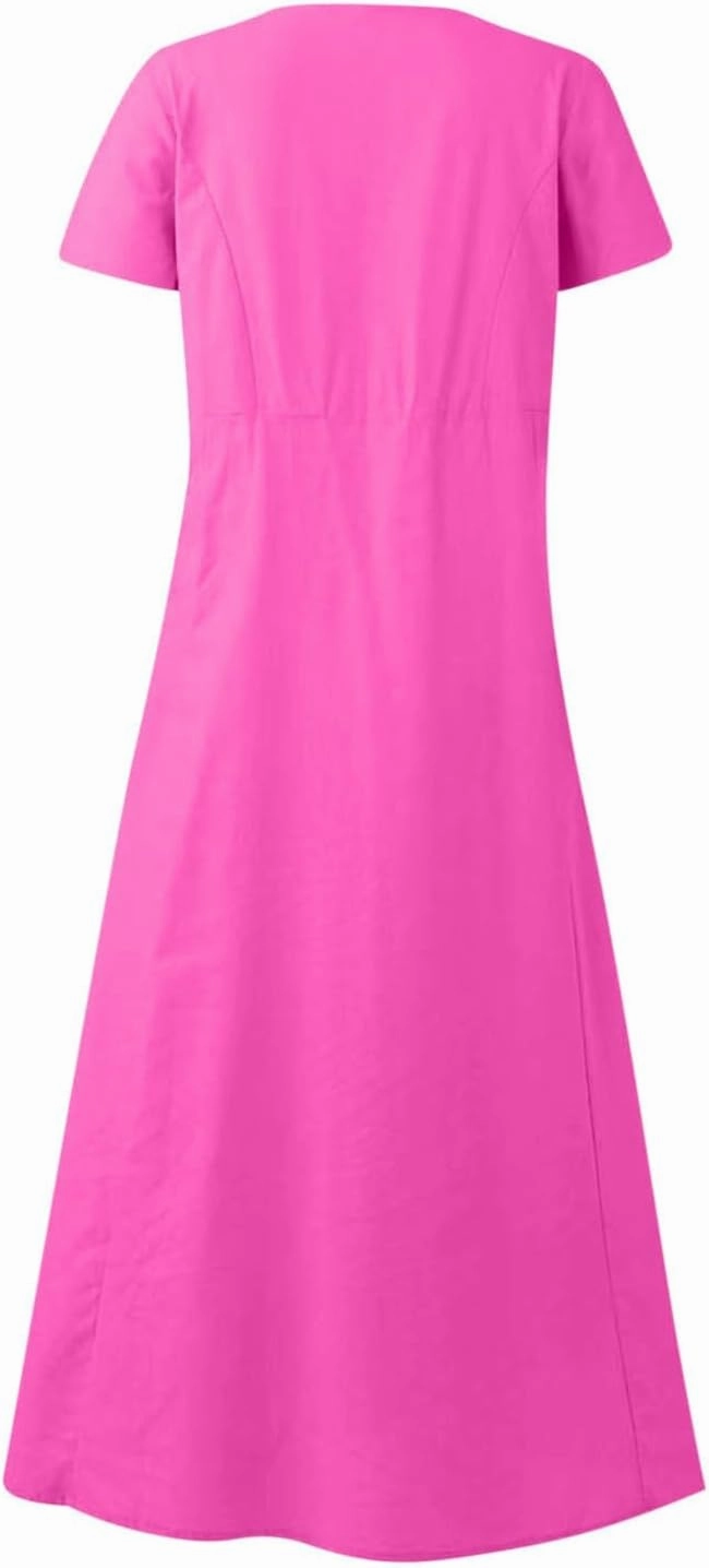 Women's Summer Dress Casual Short Sleeve Flowy with Pockets Comfortable Loose Outdoor Dressy Scoop Neck Clothes 2025