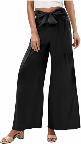 Women's Wide Leg Lounge Pants Business Casual High Waisted Flowy Palazzo Trouser Summer Trendy Bowknot Beach Pants