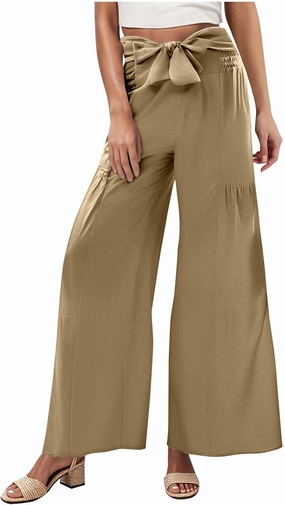 Women's Wide Leg Lounge Pants Business Casual High Waisted Flowy Palazzo Trouser Summer Trendy Bowknot Beach Pants