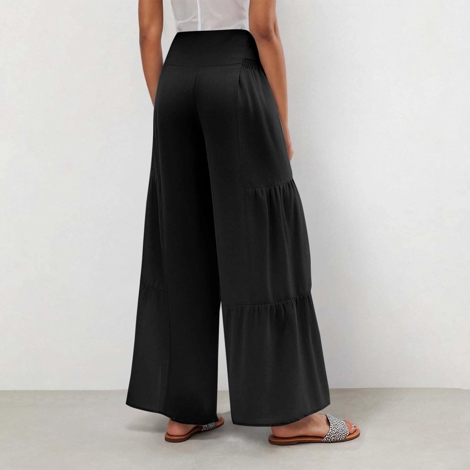 Women's Wide Leg Lounge Pants Business Casual High Waisted Flowy Palazzo Trouser Summer Trendy Bowknot Beach Pants