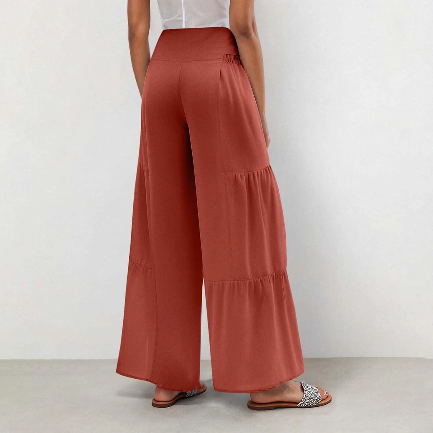 Women's Wide Leg Lounge Pants Business Casual High Waisted Flowy Palazzo Trouser Summer Trendy Bowknot Beach Pants