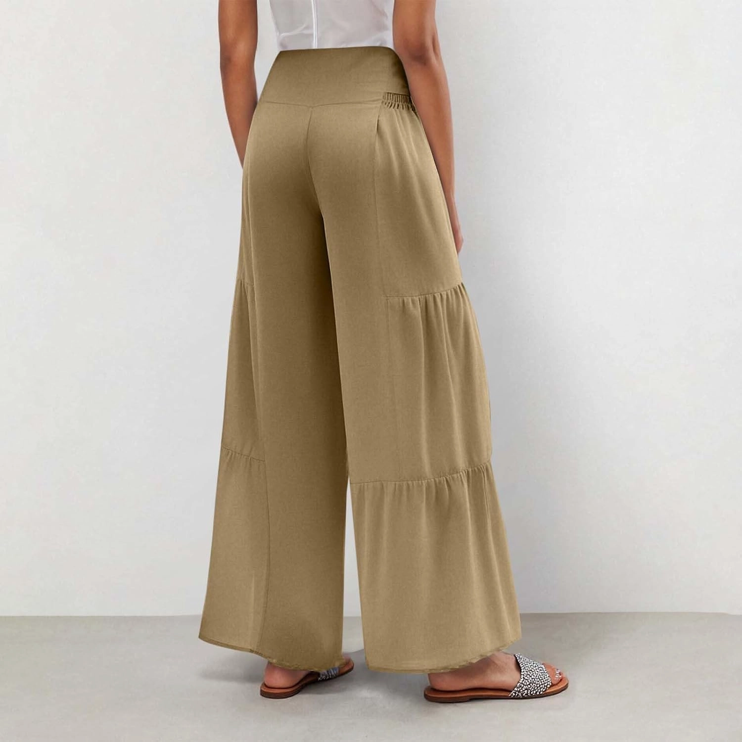 Women's Wide Leg Lounge Pants Business Casual High Waisted Flowy Palazzo Trouser Summer Trendy Bowknot Beach Pants