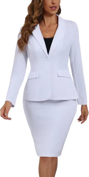 Women's 2 Piece Suit Skirt Set Business Office Formal Dress Suit Peplum Blazer Jacket Midi Pencil Skirt Suits