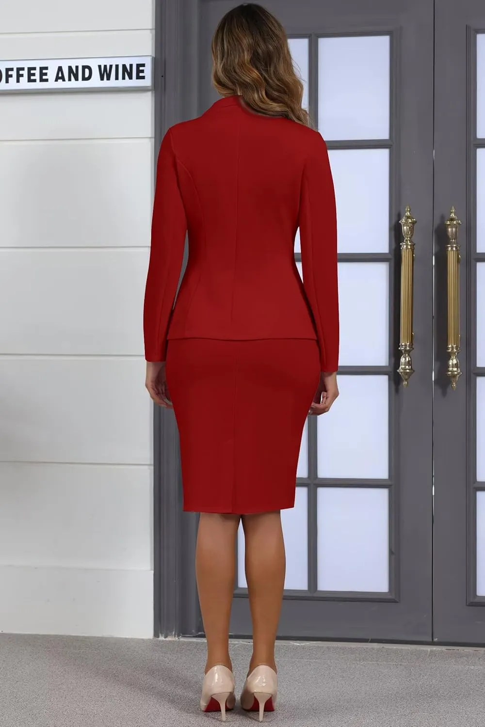 Women's 2 Piece Suit Skirt Set Business Office Formal Dress Suit Peplum Blazer Jacket Midi Pencil Skirt Suits