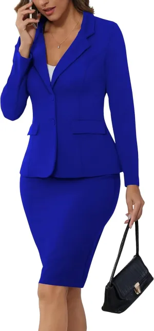 Women's 2 Piece Suit Skirt Set Business Office Formal Dress Suit Peplum Blazer Jacket Midi Pencil Skirt Suits