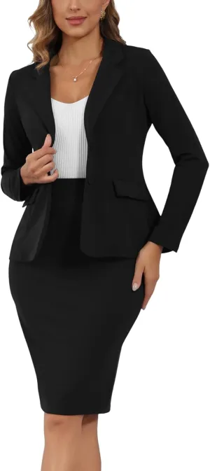 Women's 2 Piece Suit Skirt Set Business Office Formal Dress Suit Peplum Blazer Jacket Midi Pencil Skirt Suits