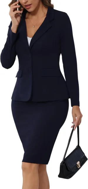 Women's 2 Piece Suit Skirt Set Business Office Formal Dress Suit Peplum Blazer Jacket Midi Pencil Skirt Suits