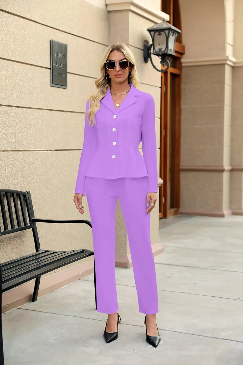Women's Business Pant Suits Dressy Casual Long Sleeve 2 Piece Blazer Set for Office Work Outfits 2025