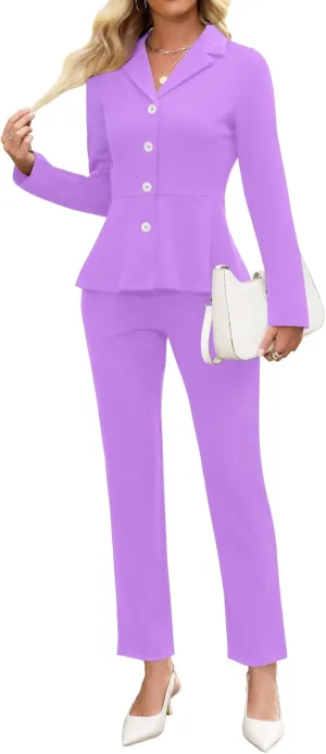 Women's Business Pant Suits Dressy Casual Long Sleeve 2 Piece Blazer Set for Office Work Outfits 2025