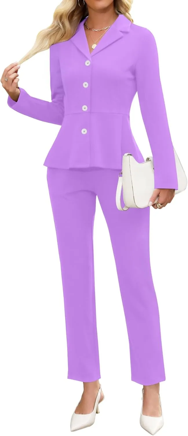 Women's Business Pant Suits Dressy Casual Long Sleeve 2 Piece Blazer Set for Office Work Outfits 2025