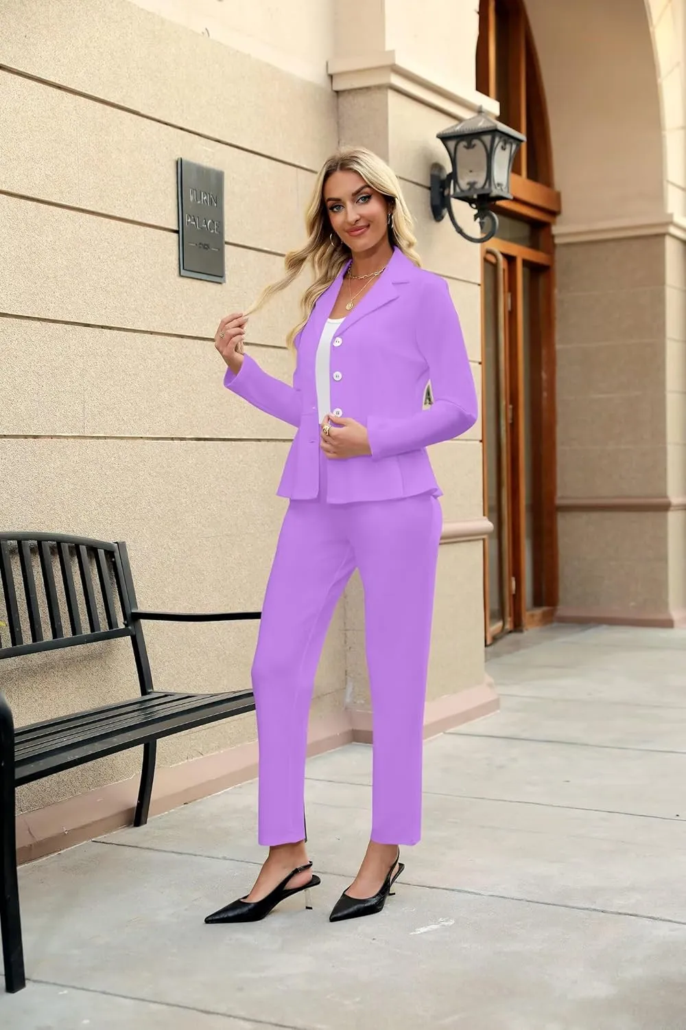 Women's Business Pant Suits Dressy Casual Long Sleeve 2 Piece Blazer Set for Office Work Outfits 2025